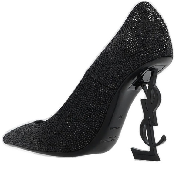 NWT YSL Saint Laurent 110mm Opyum Crystal Embellished Leather Heels Pumps Black - Picture 3 of 9